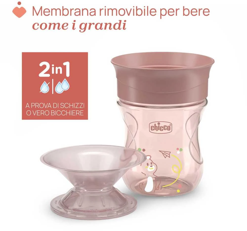 Chicco Puodelis 360` savarankiško gėrimo mokymuisi, 200 ml persikų