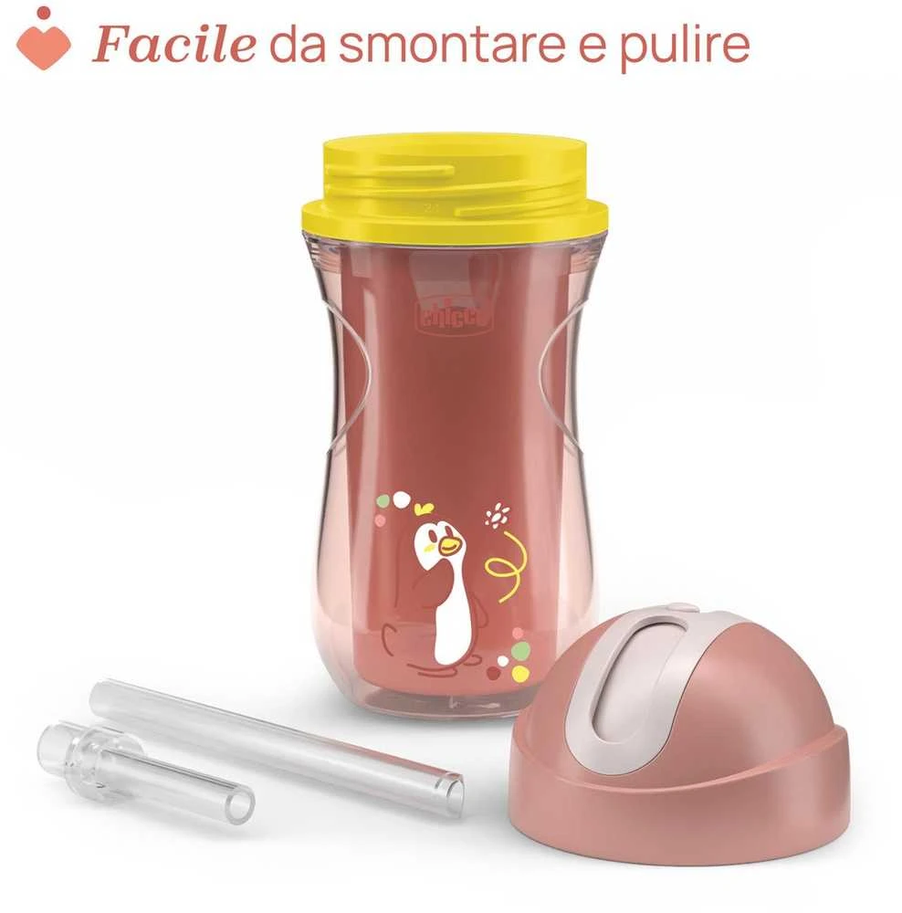 Chicco Puodelis termo puodelis su šiaudeliu, 266 ml, persikų spalvos, 14 mėn.+