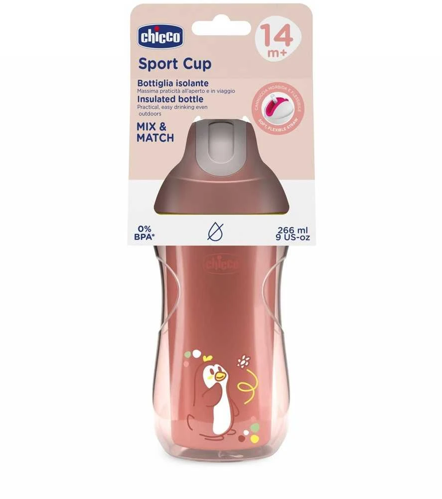 Chicco Puodelis termo puodelis su šiaudeliu, 266 ml, persikų spalvos, 14 mėn.+