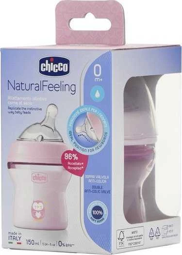 Chicco Buteliukas plastikowa NaturalFeeling rožinė 150ml 0m+