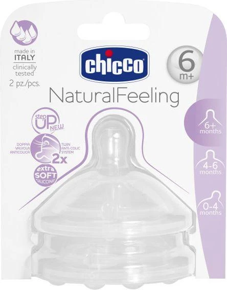 Chicco Natural Feeling Flow čiulptukas 6m Porridge 2 vnt