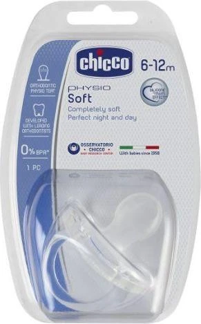 CHICCO Žindukas ortodontinis PHYSIO SOFT, 6-12M+, Iš silikono