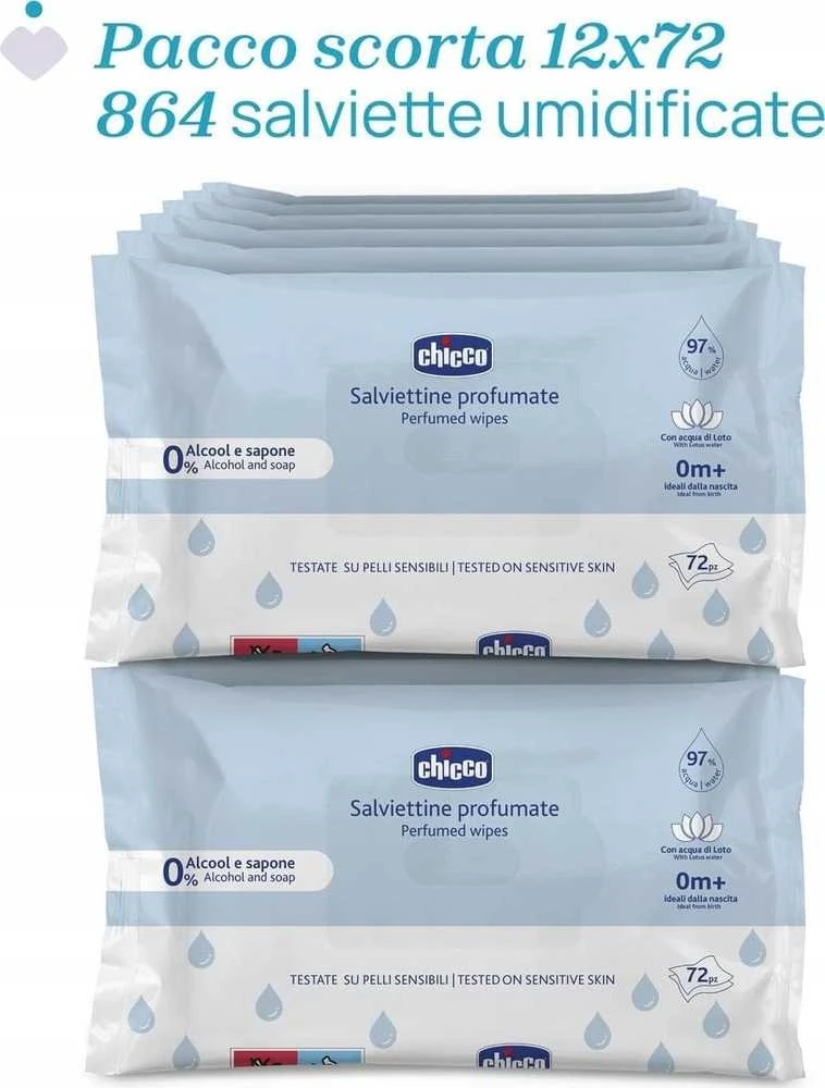 CHICCO 00012050100000 priežiūros servetėlės 72 vnt 0m+