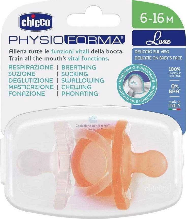 CHICCO 00073033310000 Čiulptukas PHYSIOFORMA LUXE 6-16M oranžinis 2vnt.