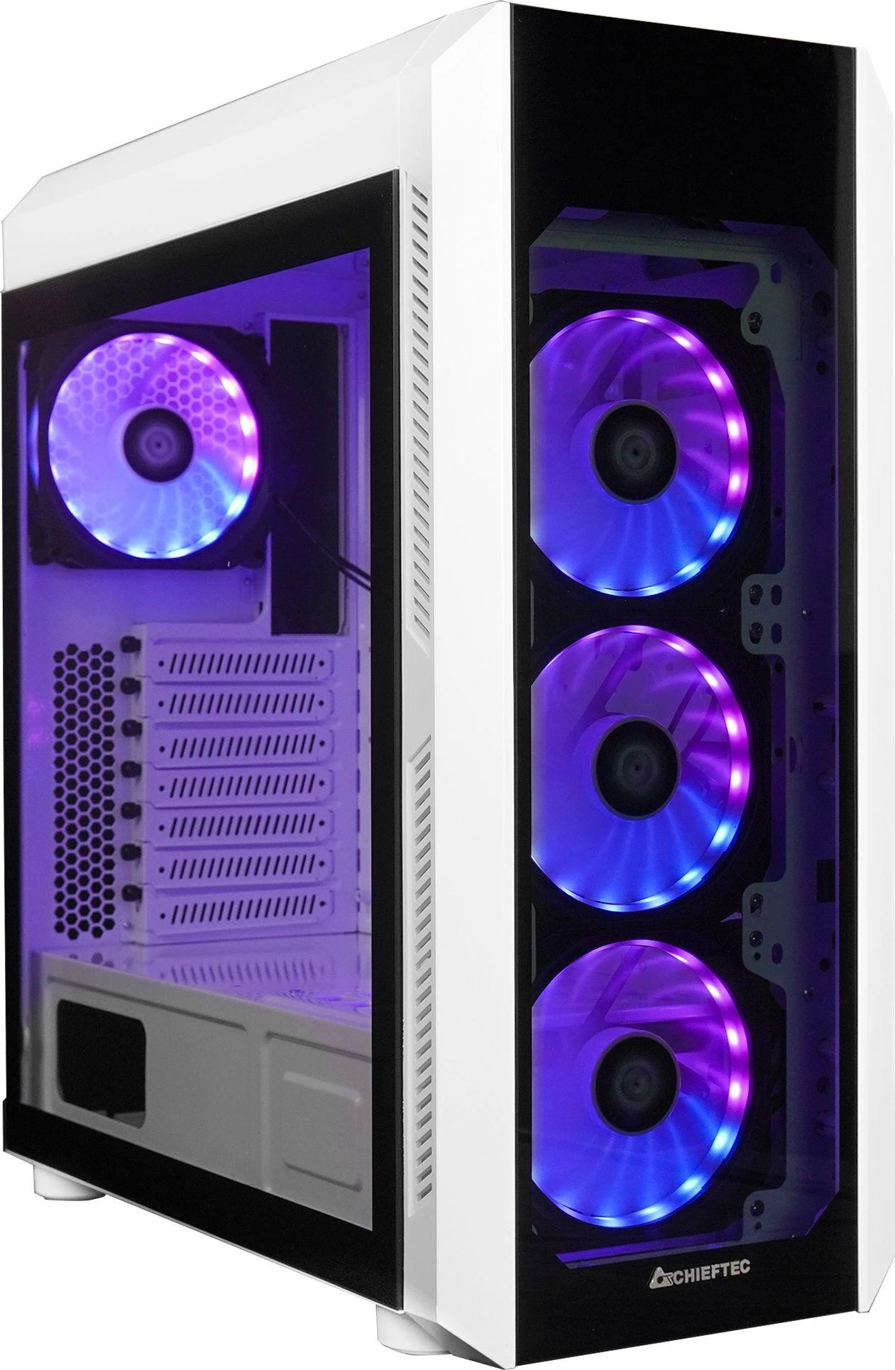 CHIEFTEC Scorpion 3 Baltas leidimo ATX žaidimai su 4x120 A-RGB ventiliatoriumi 2 grūdinto stiklo šonuose ir priekyje