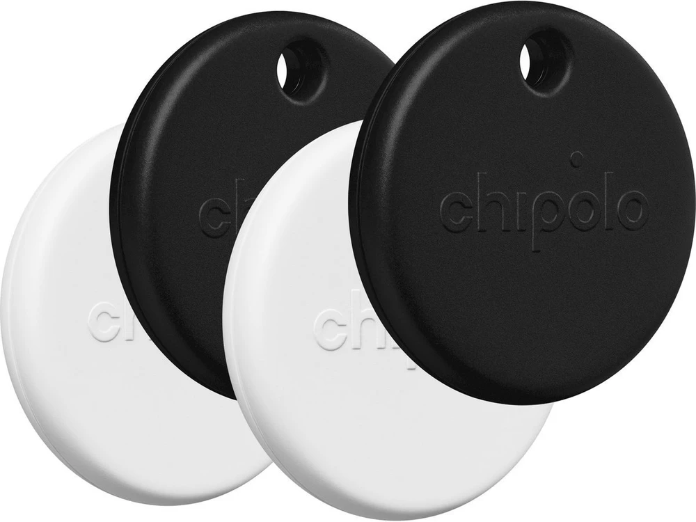 Chipolo POP – Bluetooth Tracker with Replaceable Baterija for iOS & Android, 4pack -Juodas, Baltas, Raudona, Mėlyna