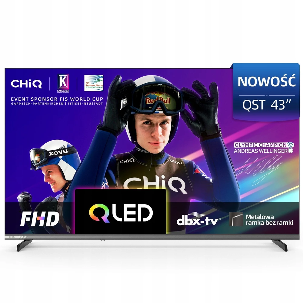 CHiQ L43QST televizorius, 43 colių, FHD, QLED, itin tvirtas, „Android 14“, „Dolby Audio“, berėmis