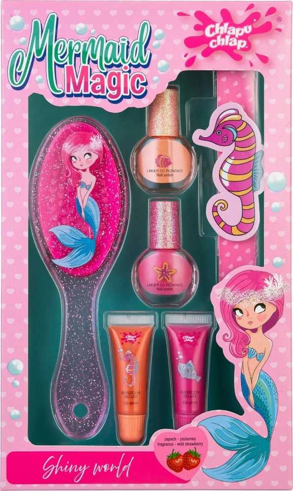 CHLAPU CHLAP Mermaid Magic vaikiškas rinkinys su šepetėliu, nagų lakais, dilde ir lūpų blizgiais