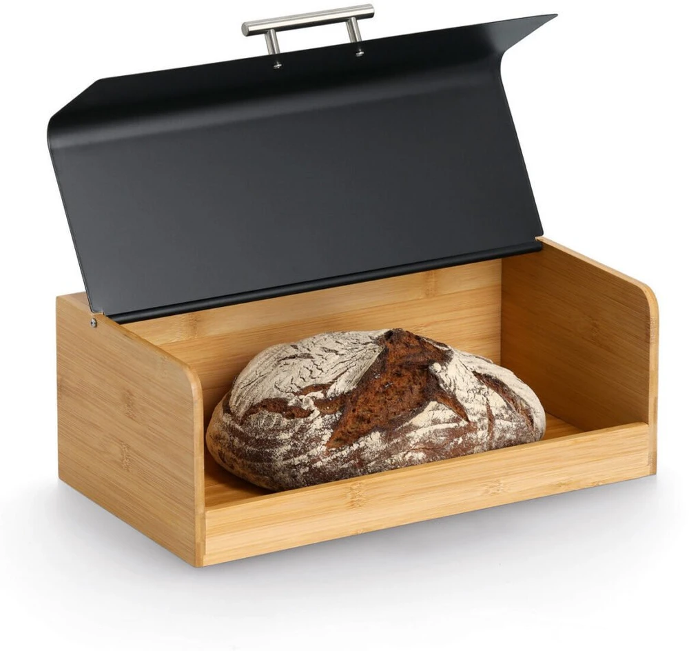 Large bamboo bread box ZELLER, juodas, 36 x 20 x 13 cm