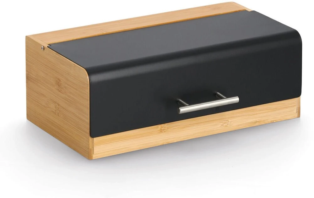 Large bamboo bread box ZELLER, juodas, 36 x 20 x 13 cm