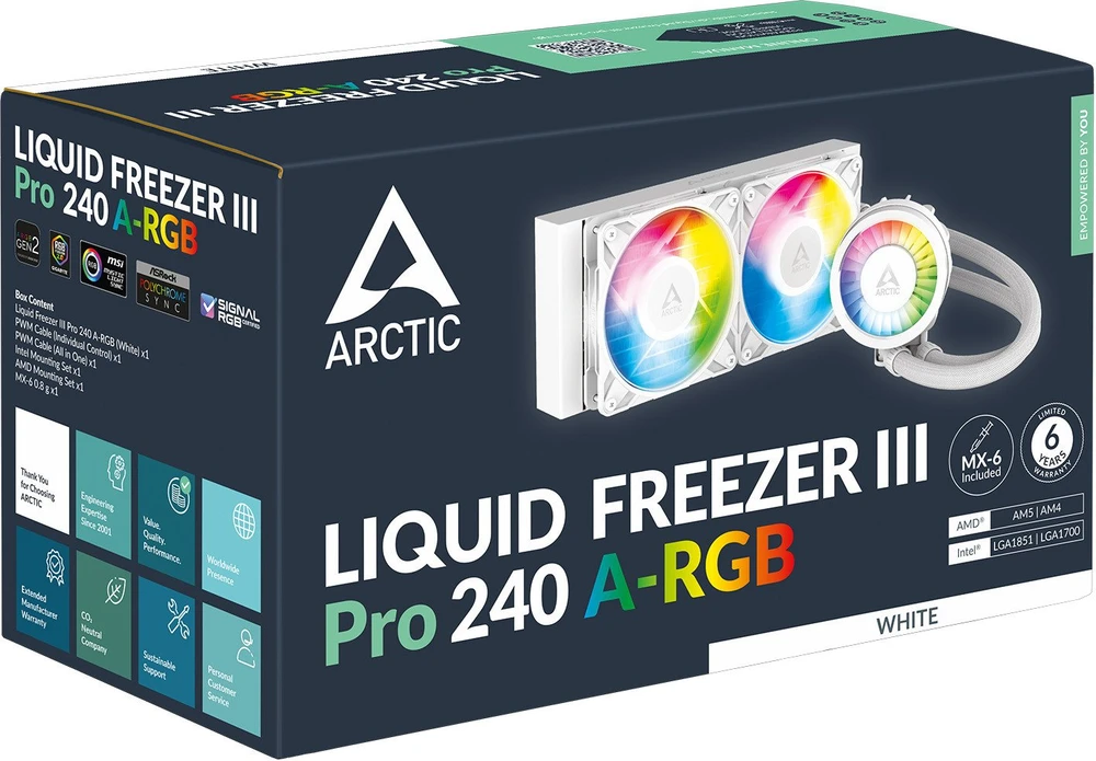 Arctic Liquid Šaldiklis III Pro 240 A-RGB AiO Vanduo Cooler – 240mm, Baltas