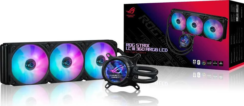 Procesoriaus aušinimo vandeniu sistema ASUS ROG STRIX LC III 360 ARGB LCD, Juodos spalvos
