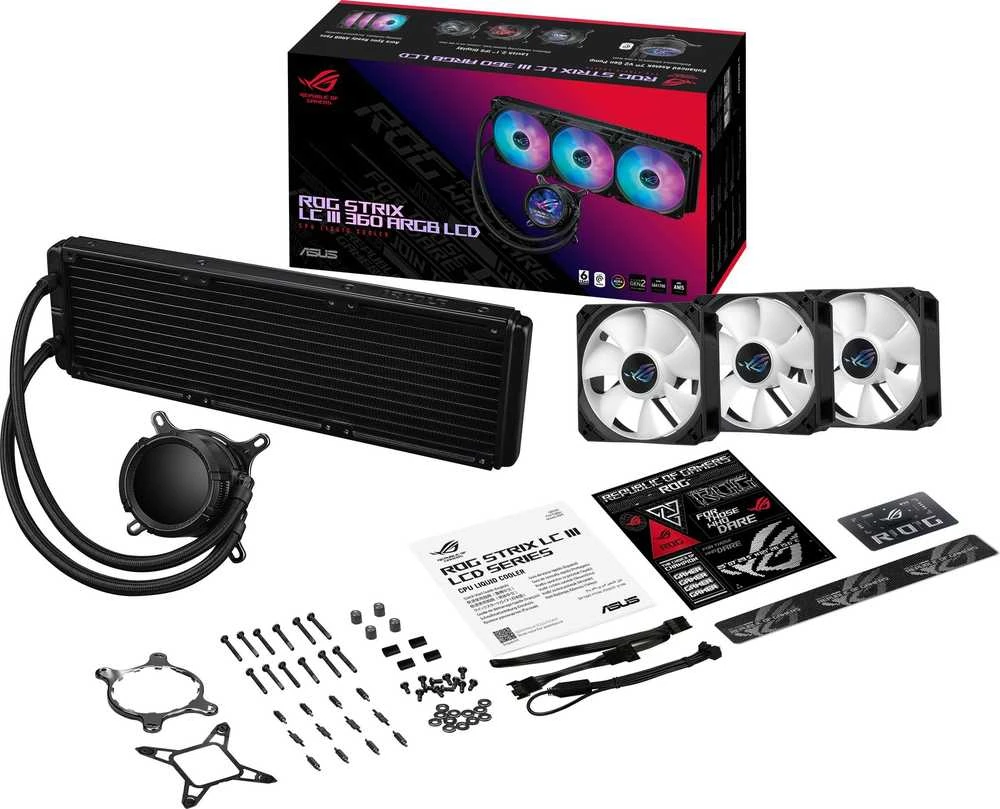 Procesoriaus aušinimo vandeniu sistema ASUS ROG STRIX LC III 360 ARGB LCD, Juodos spalvos