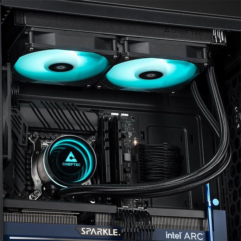 Chieftec Iceberg 240 aušintuvas su žydru RGB apšvietimu