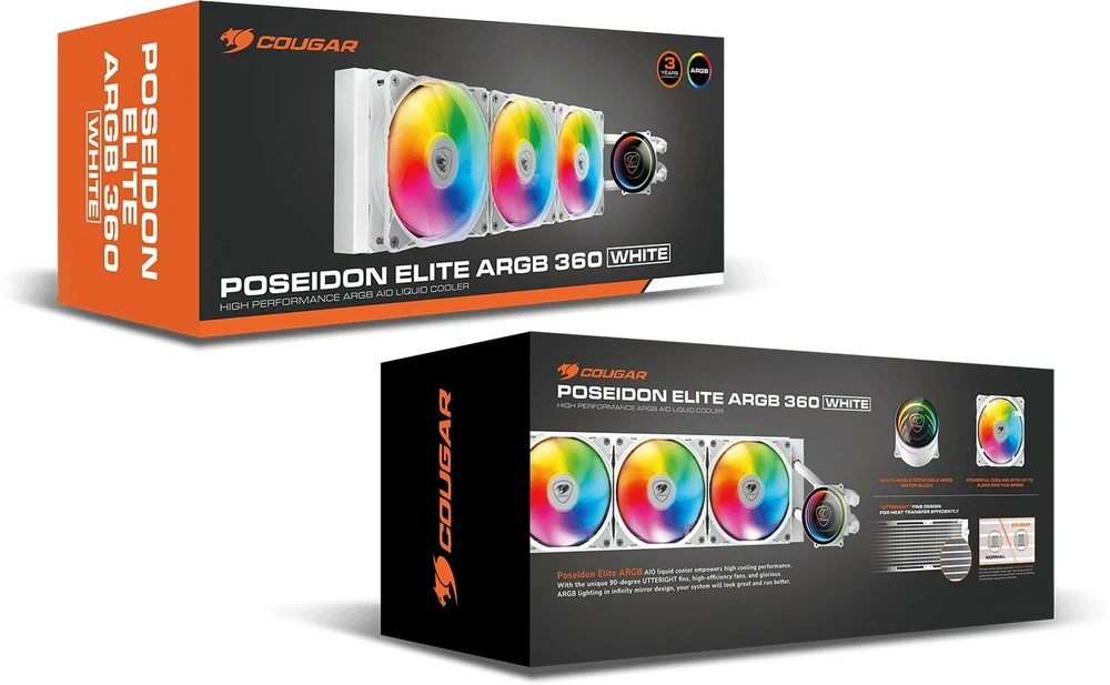 COUGAR Poseidon Elite ARGB 360 AiO Liquid Cooler, Baltas