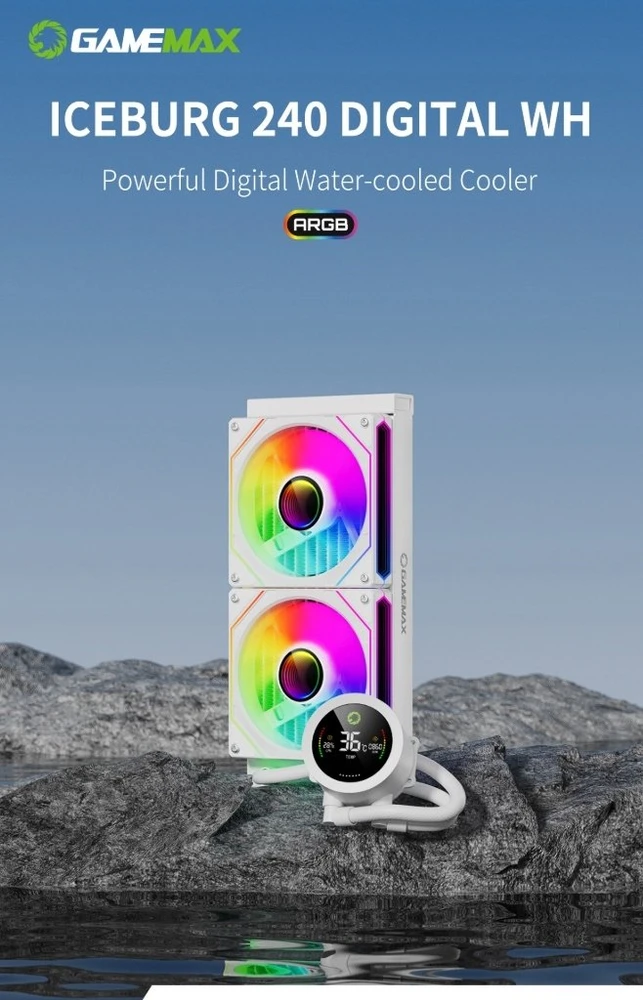 Gamemax CPU Liquid Cooler | ICEBURG 240 DIGITAL WH | Baltas