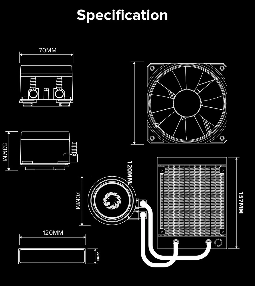 Gamemax CPU Liquid Cooler | ICEBURG 120 WT | Baltas