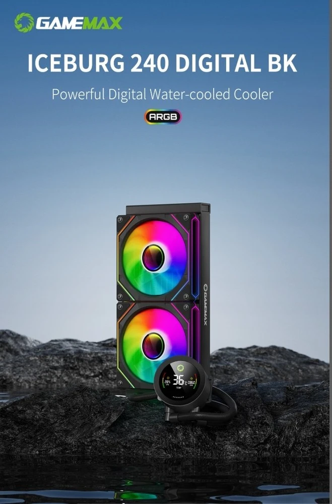 Gamemax CPU Liquid Cooler | ICEBURG 240 DIGITAL BK | Juodas