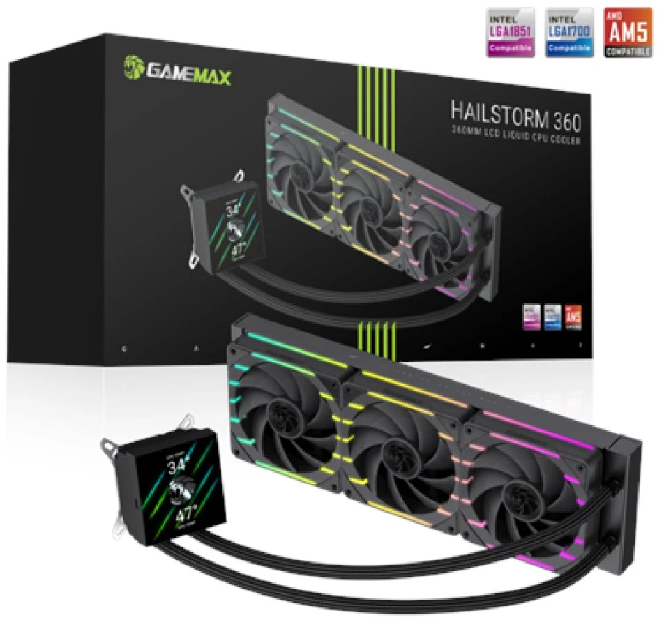 Gamemax CPU Liquid Cooler | HAILSTORM 360 LCD BK | Juodas