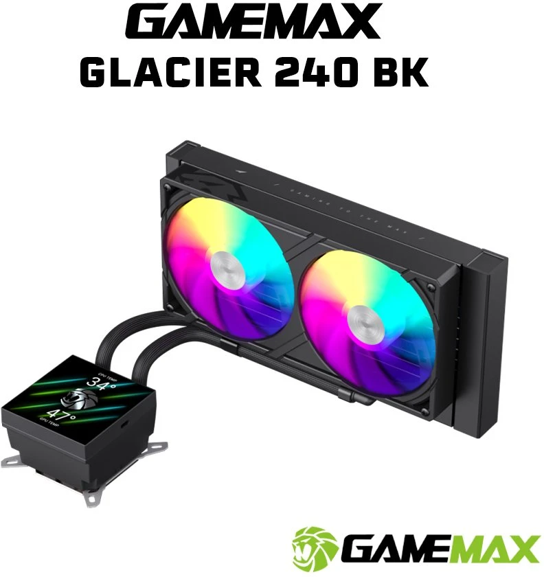 Gamemax CPU Liquid Cooler | GLACIER 240 LCD BK | Juodas