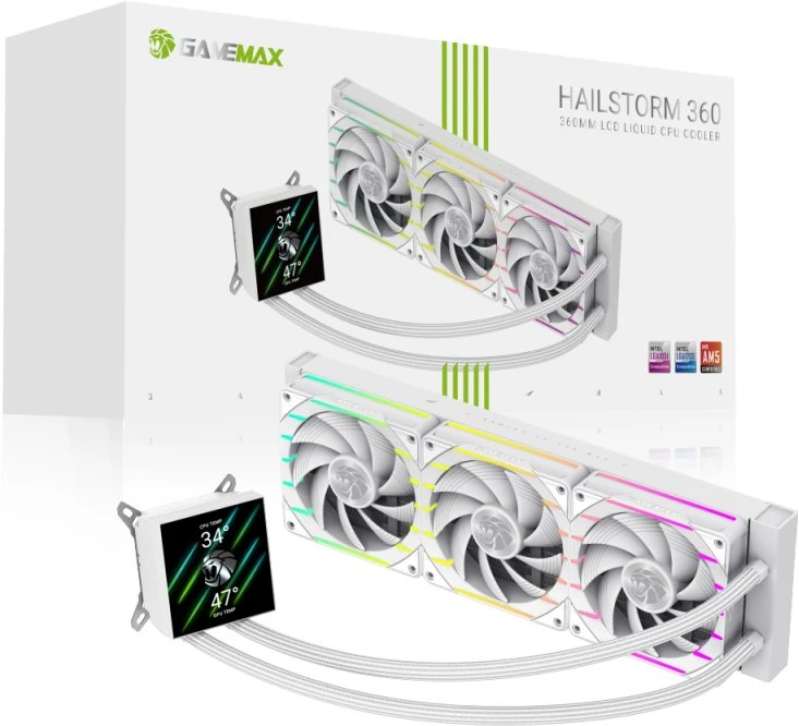 Gamemax CPU Liquid Cooler | HAILSTORM 360 LCD WH | Baltas