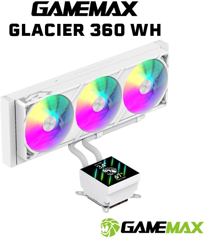 Gamemax CPU Liquid Cooler | GLACIER 360 LCD WH | Baltas