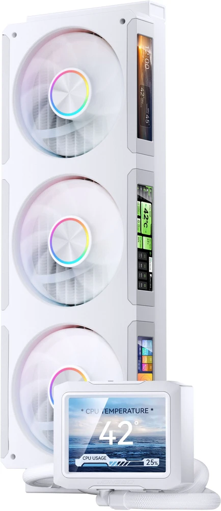 Jonsbo TF3-360SCW AiO vandens aušintuvas, ARGB, 3,5 colio + 3 x 3,38 colio LCD, 360 mm, baltas