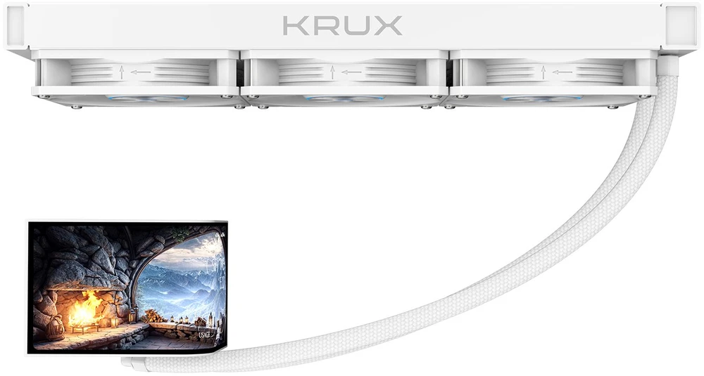 Krux HydroArc 360 aušinimo sistema su integruotu LCD ekranu