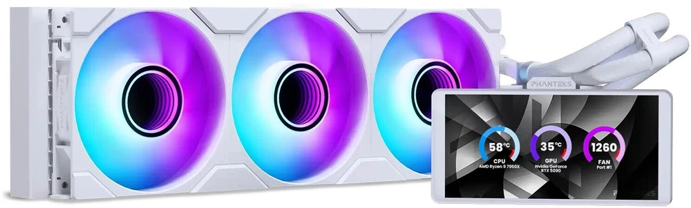 Phanteks Glacier One 360M25 LCD AiO Vanduo Cooling, 6-Inch Ekranas – 360mm, Baltas