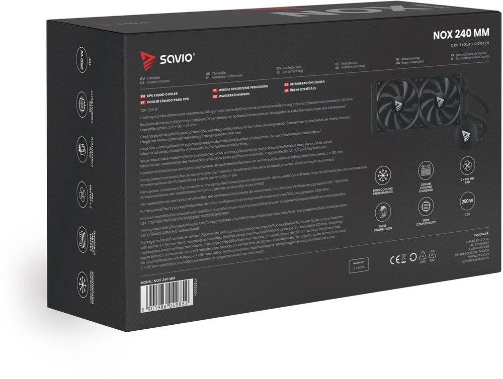 Savio NOX 240 mm procesoriaus skysčio aušinimo komplektas 12 cm Juodas 1 vnt.