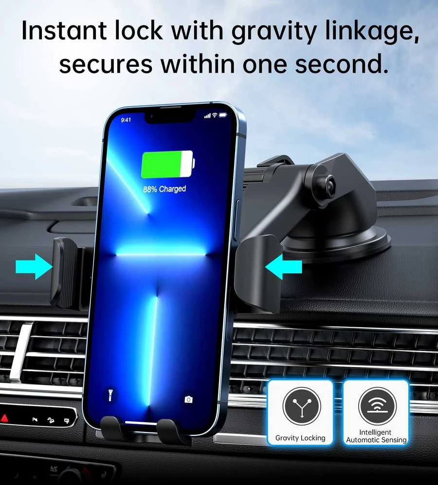 Automobilinis laikiklis-įkroviklis Choetech T203-F 15W Gravity Car Charger Holder juodas