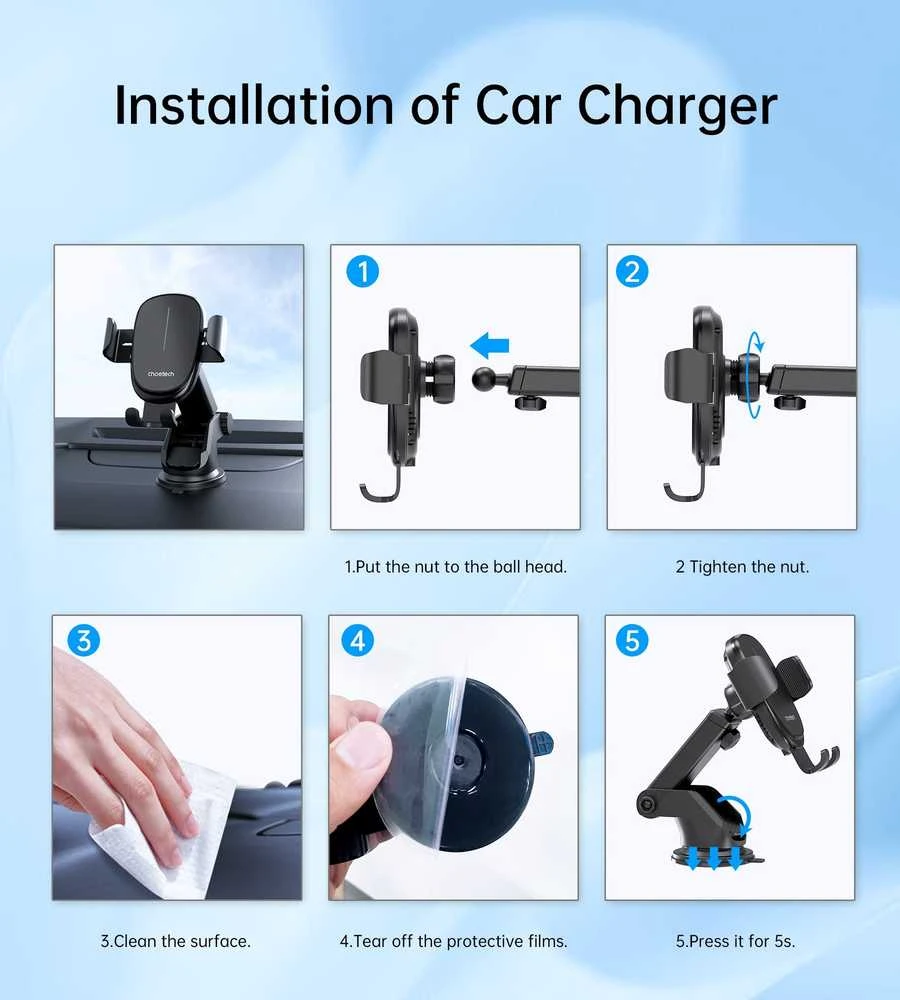 Automobilinis laikiklis-įkroviklis Choetech T203-F 15W Gravity Car Charger Holder juodas
