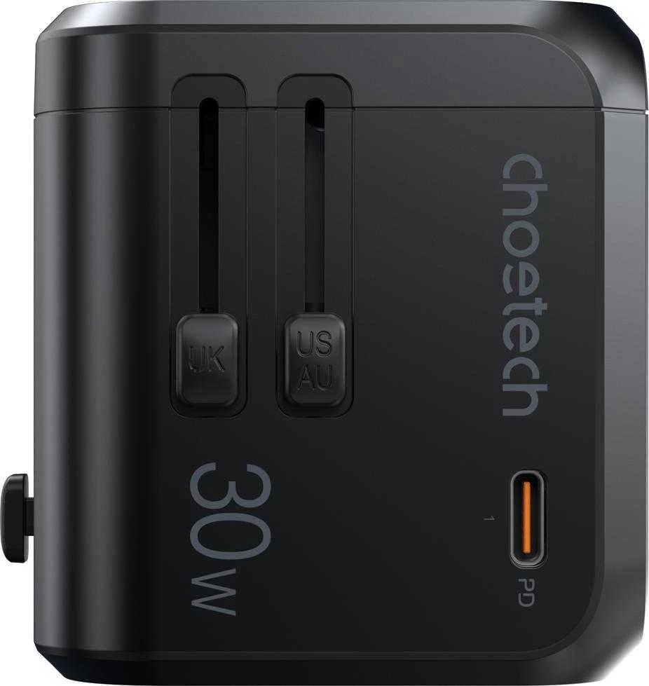 Kelioninis sieninis įkroviklis Choetech PD5008, 3xUSB-A, 1xUSB-C, GaN, 30W (juodas)