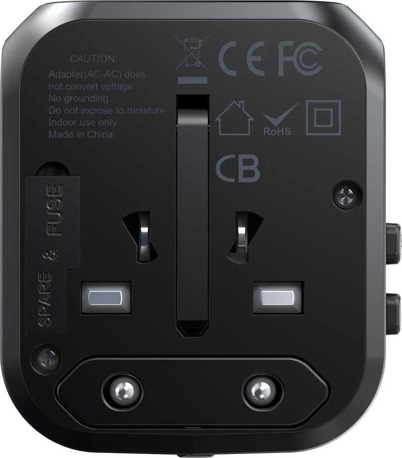 Kelioninis sieninis įkroviklis Choetech PD5008, 3xUSB-A, 1xUSB-C, GaN, 30W (juodas)