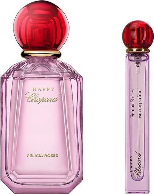 Prabangus „Naturals“ kvepalų rinkinys „Chopard“: „Happy Felicia Roses“ kvepalai moterims, 100 ml + „Happy Felicia Roses“ kvepalai moterims, 10 ml + „Chopard“ sintetinės odos tekstilinis krepšys moterims, 2,4 x 9 x 6,2 cm