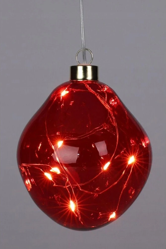 Christmas Decoration stiklinis burbulas lašo formos LED 10 cm raudonas