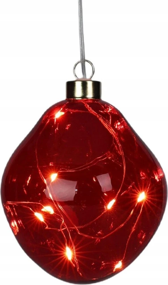 Christmas Decoration stiklinis burbulas lašo formos LED 10 cm raudonas