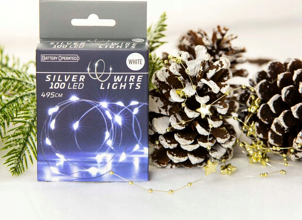 Christmas Decoration BATTERIJOMIS VEIKIANČIOS LAIDINĖS LEMPUTĖS GIRLANDA 100 LED ŠALTO BALTA