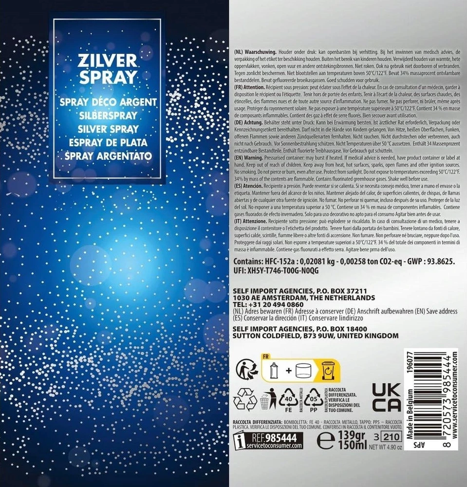 Christmas Decoration Dekoratyvinis lako purškalas 150 ml sidabrinis