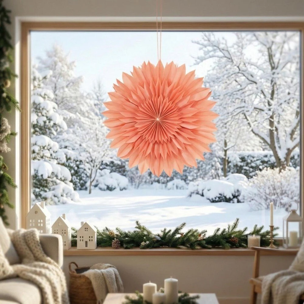 Christmas Decoration kabaneriaus popierinė žvaigždė 3D 50 cm rožinė