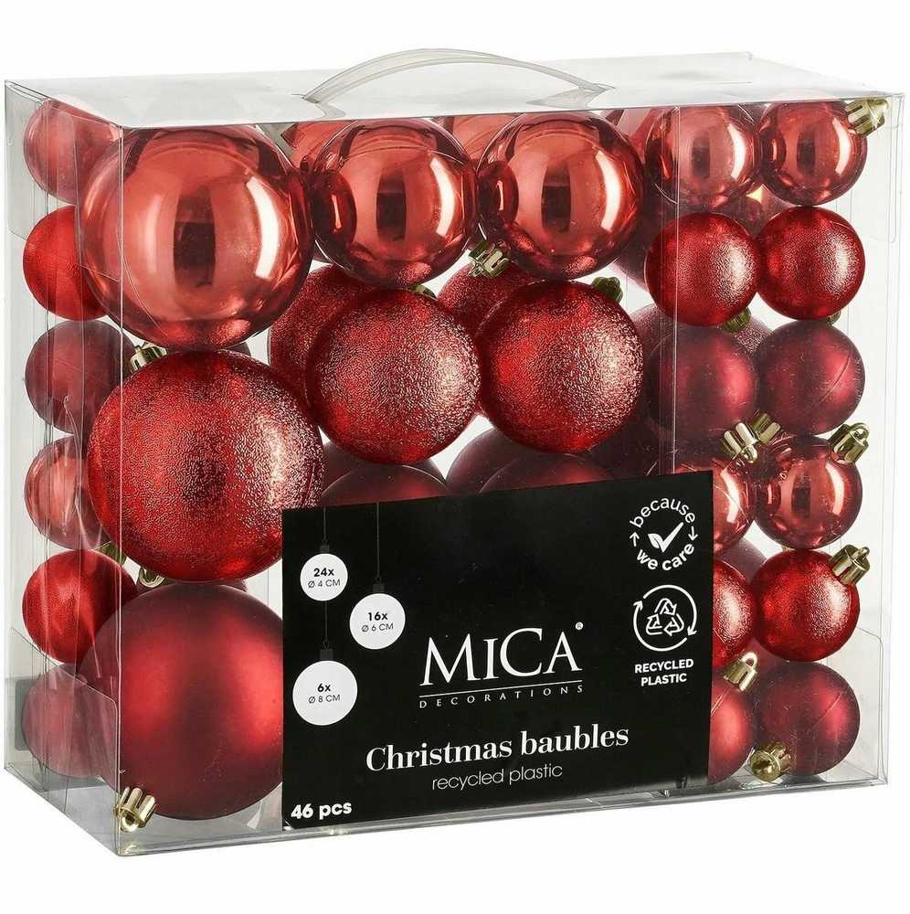 Christmas Gifts Dekoratyviniai plastikiniai žaisliukai seifui, 46 vnt., raudoni žėručiai
