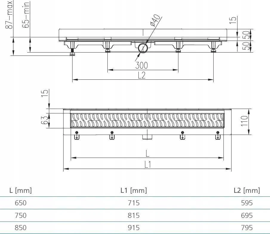 Chudej Linear grindų kanalizacija 750mm Klasik / Grindų blizgesys