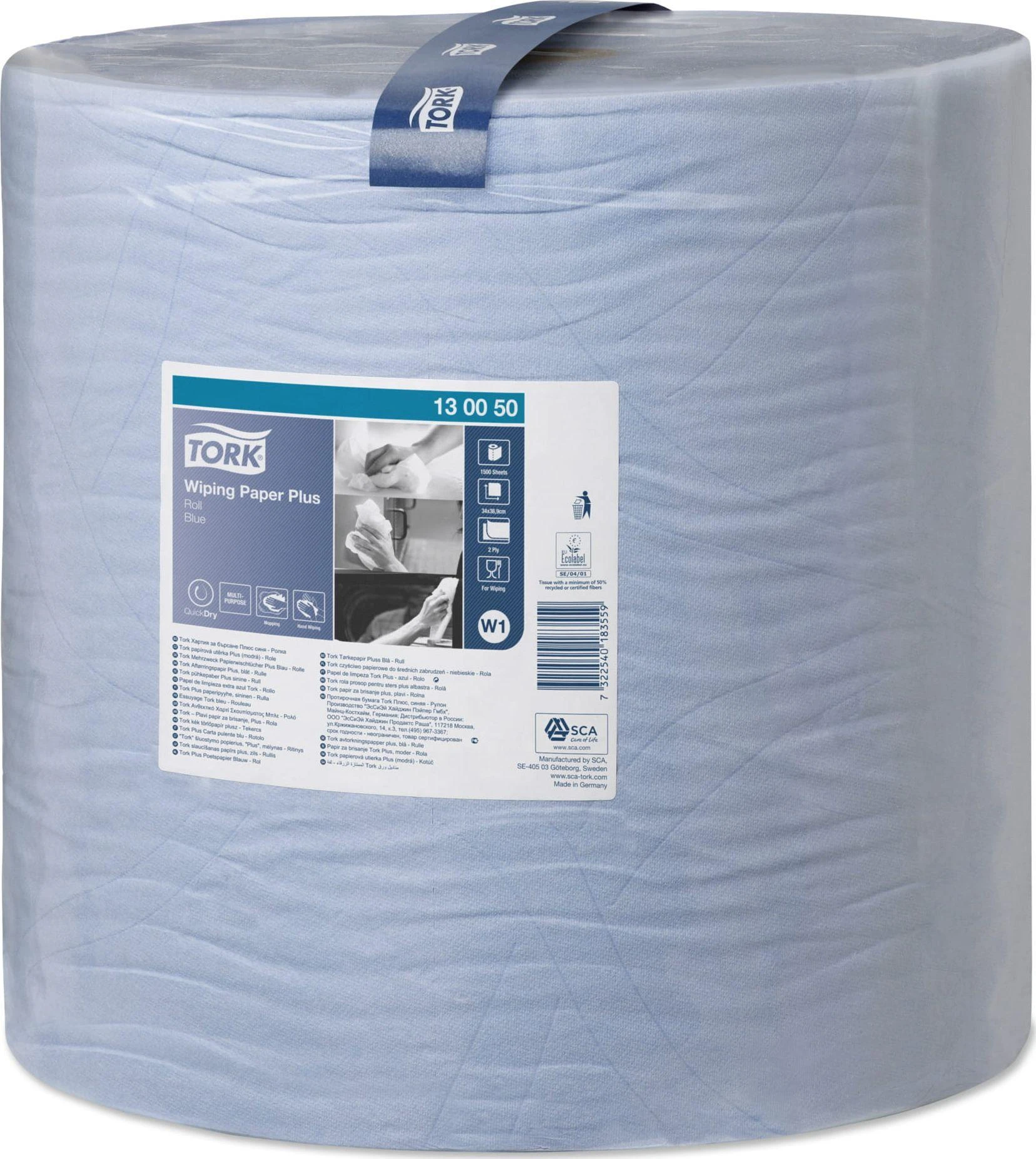 Pramoninis popierius TORK Advanced 420 W1, 130050, 2 sl, 1500 l., 36.9 cm x 510 m, mėlynos spalvos
