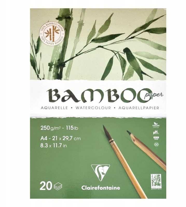 Clairefontaine Papier akwarelowy ''100% Bamboo Paper'' 20 ark A4, 250gram, Toplimet, mocna strona papierowa