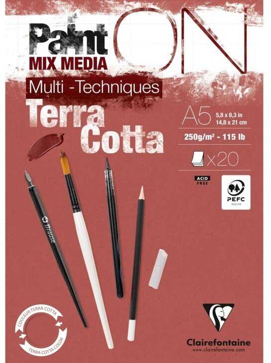 Clairefontaine Paint-On Blok A5 250gram Terra Cotta, 20 ark, Toplimet