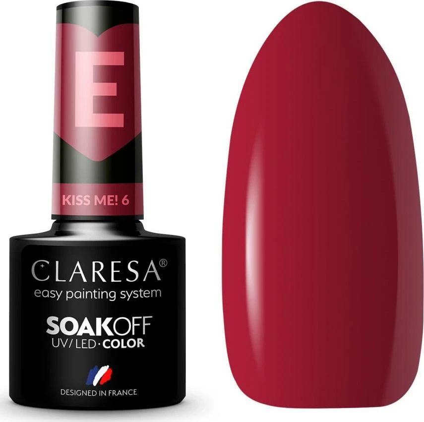 Activeshop Gelinis nagų lakas Claresa Soak Off Kiss Me! Nr.6 raudona, 5 g