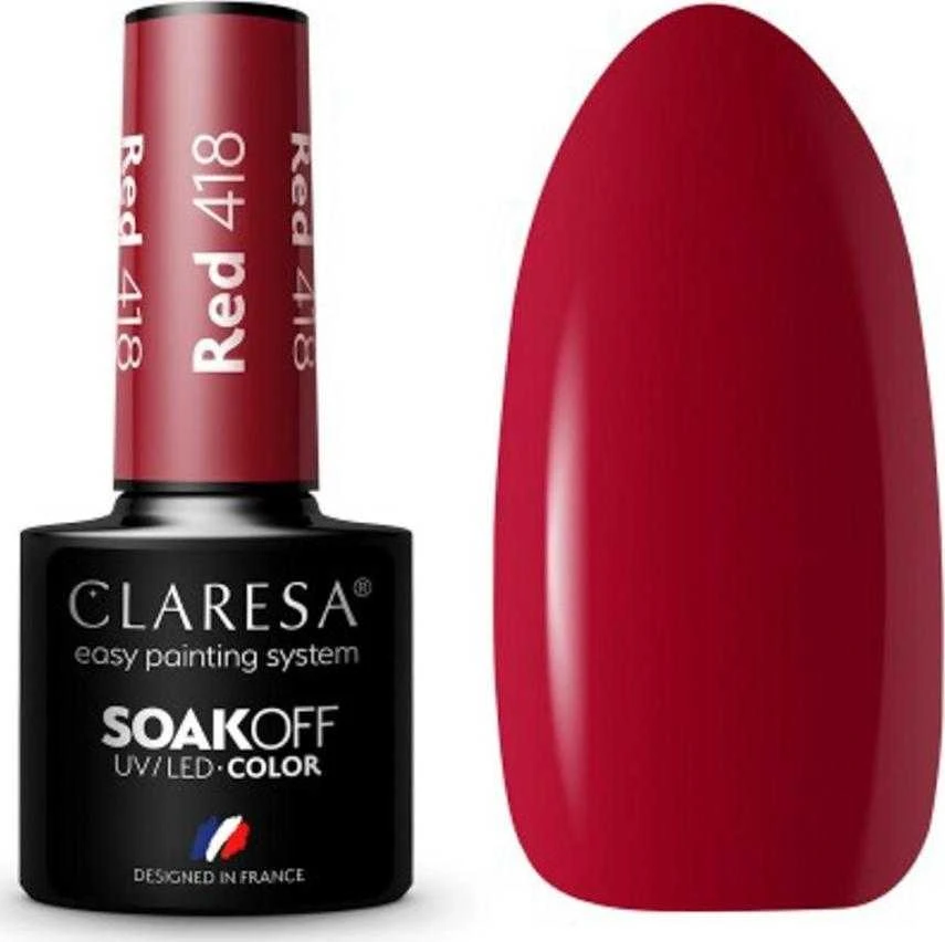 Activeshop Hibridinis nagų lakas Claresa Soak Off Raudona, Nr.418 raudona, 5 g