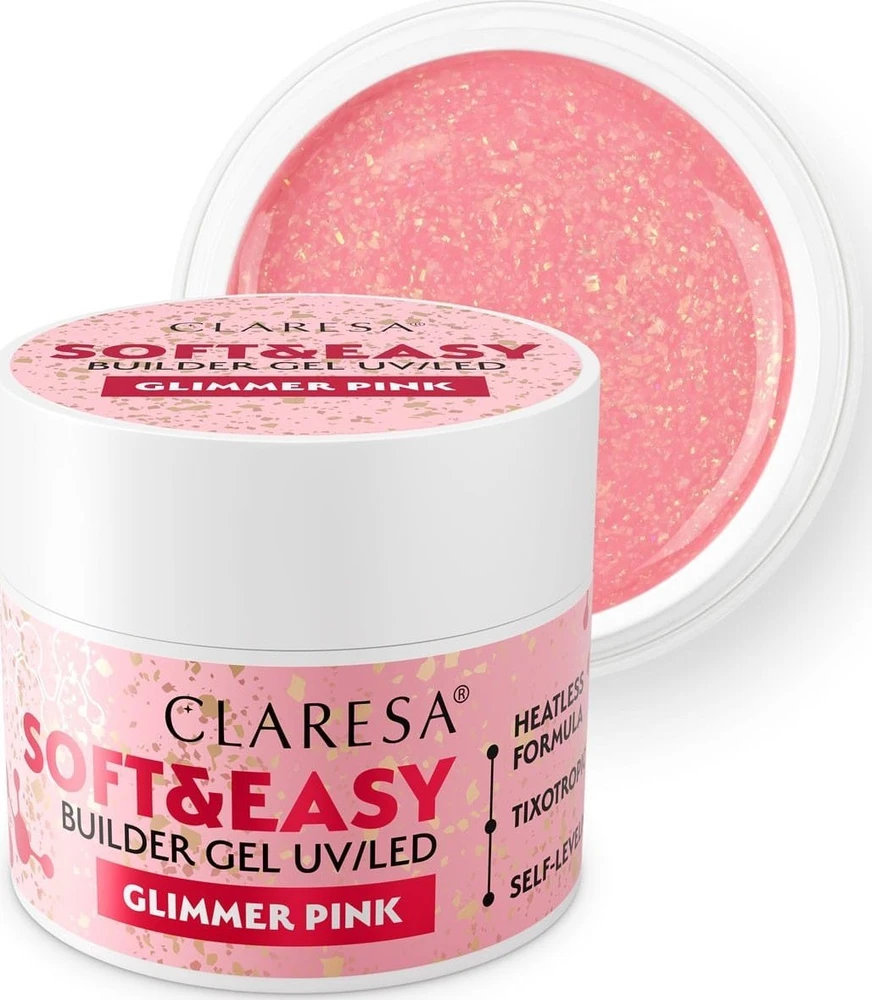 CLARESA N Soft&Easy Builder Glimmer Rožinė nagų formavimo gelis 45g