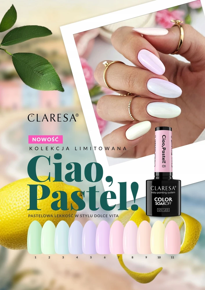 Claresa Spalvotas, išsisausinantis UV/LED lakas „Ciao Pastel! Hybrid Varnish“ 2,5 g