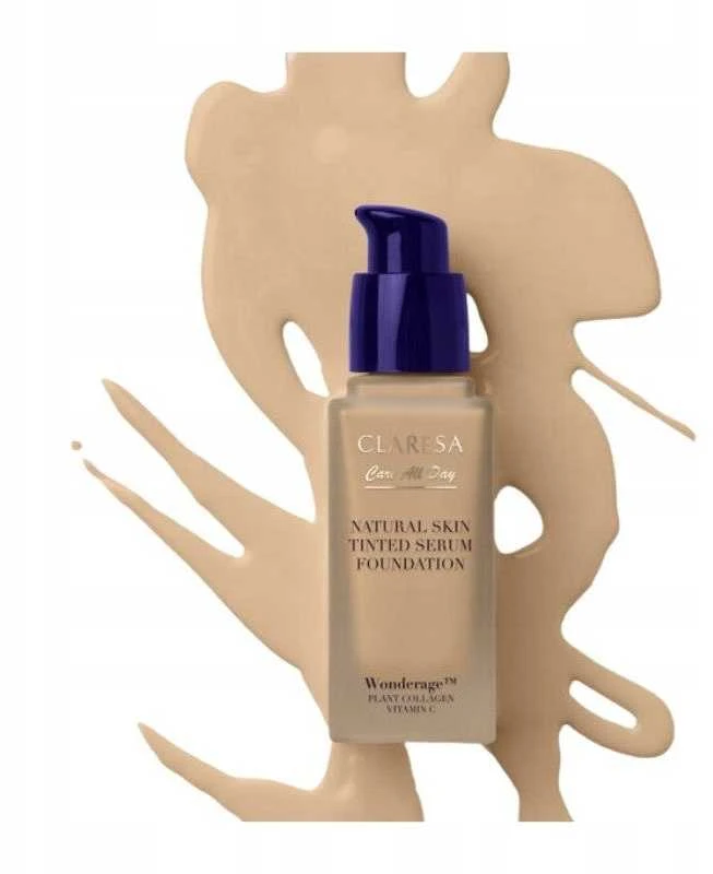 „Claresa Natural Skin Tinted Serum Foundation“ makiažo pagrindas, 2 WO, vidutinio alyvuogių atspalvio, 32 ml